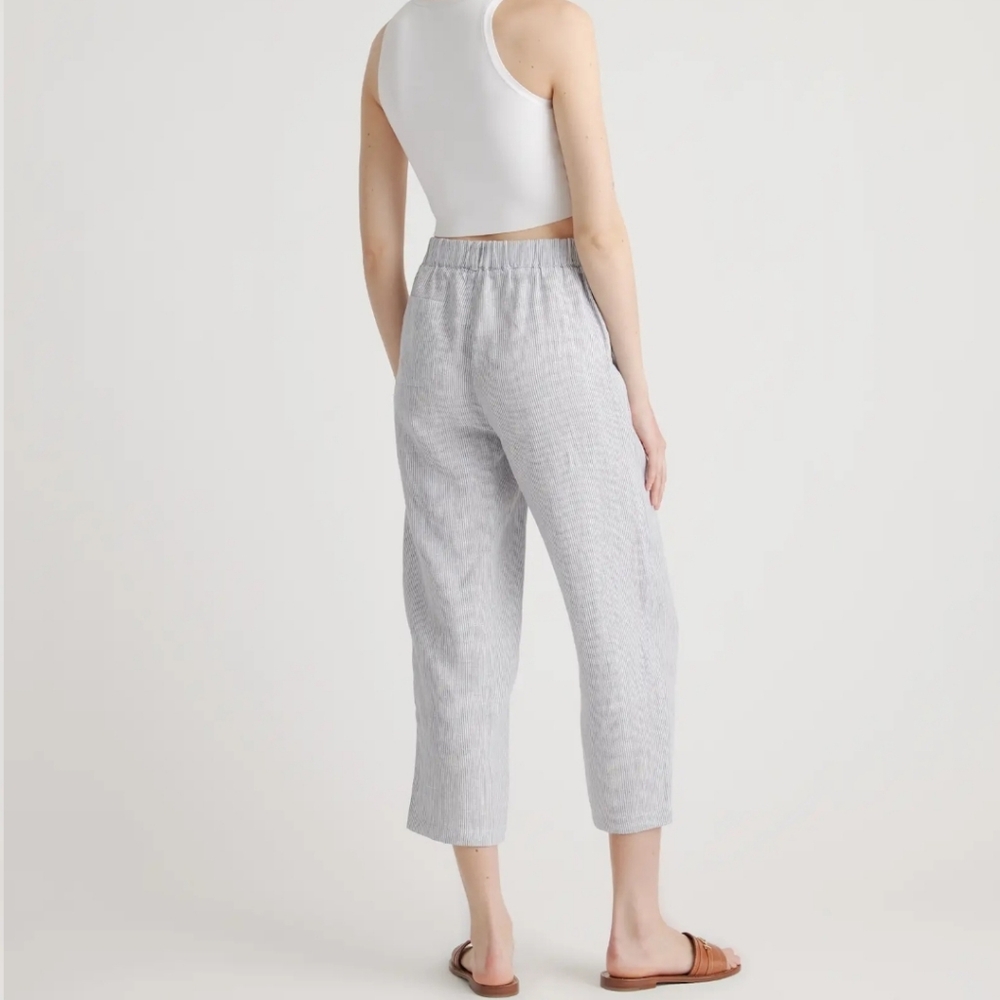 Quince Women's 100% Linen European Cropped Pinstripe Pants. Sz L Lagenlook - Picture 2 of 9
